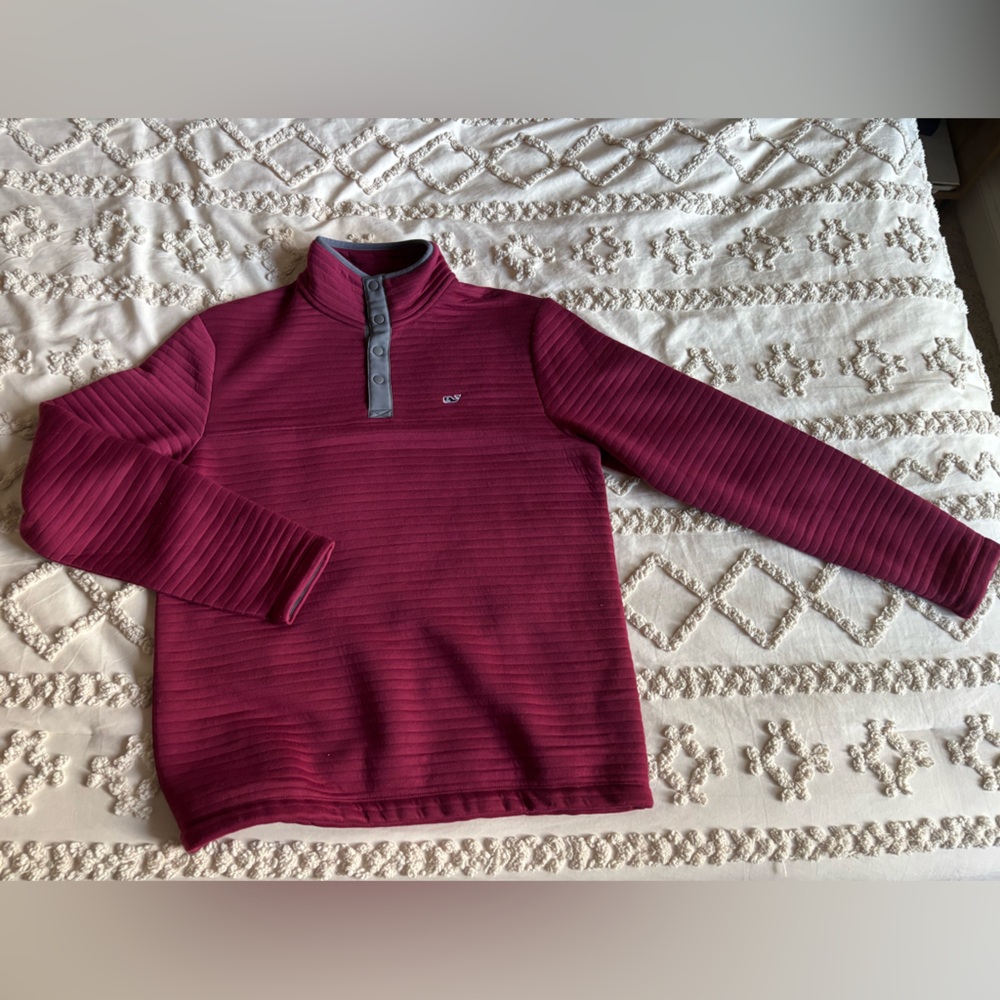 Men’s NWT Vineyard Vines Maroon with Gray Trim Button Quarter Pullover